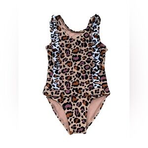 Wowease Size 4T Leopard Print One Piece Ruffle Swimsuit with Magnetic Closure